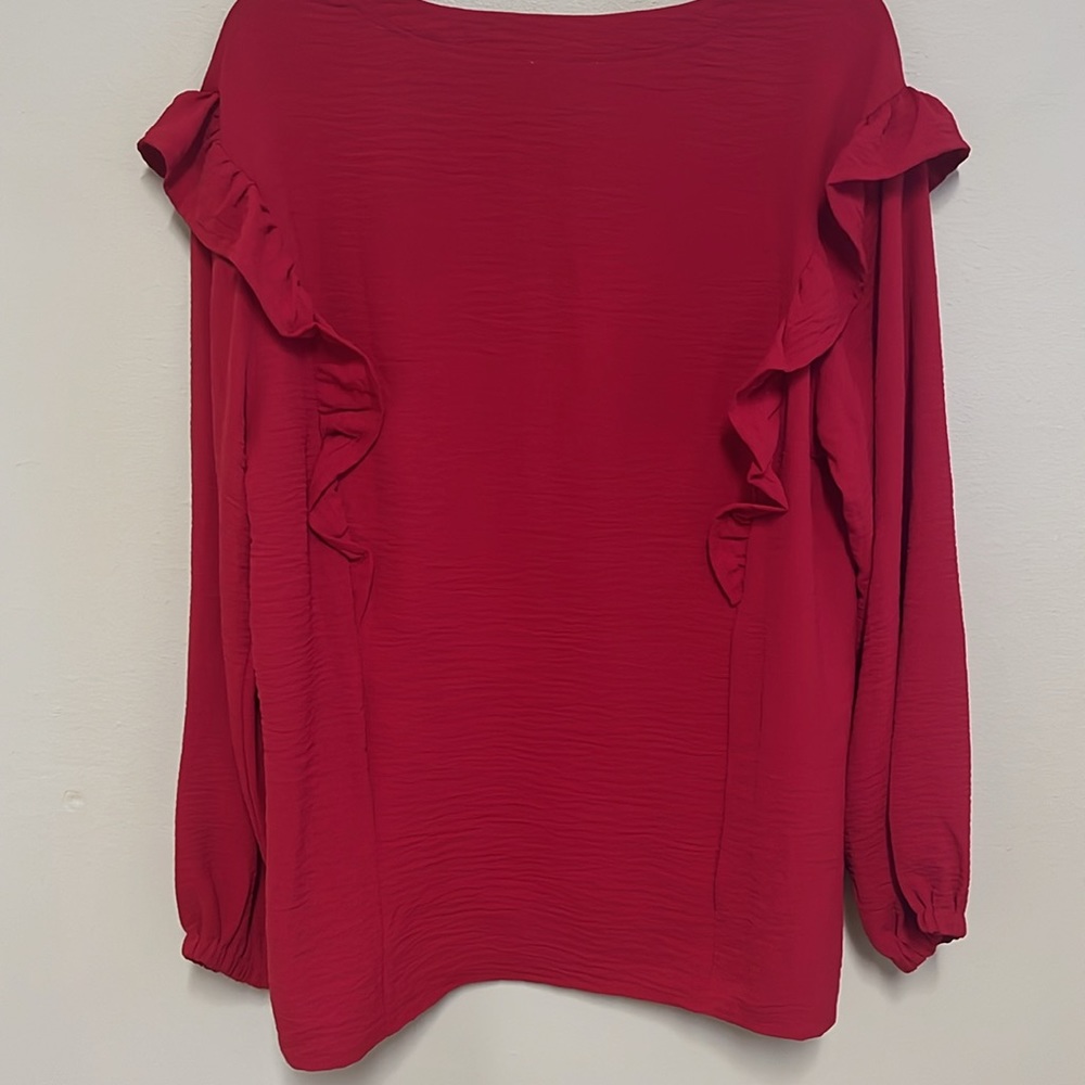 Women's Red Ruffle Blouse - Picture 7 of 10